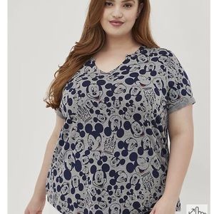 Torrid SZ 1 NEW Disney Mickey & Friends Clip Neck Top - Mickey Grey